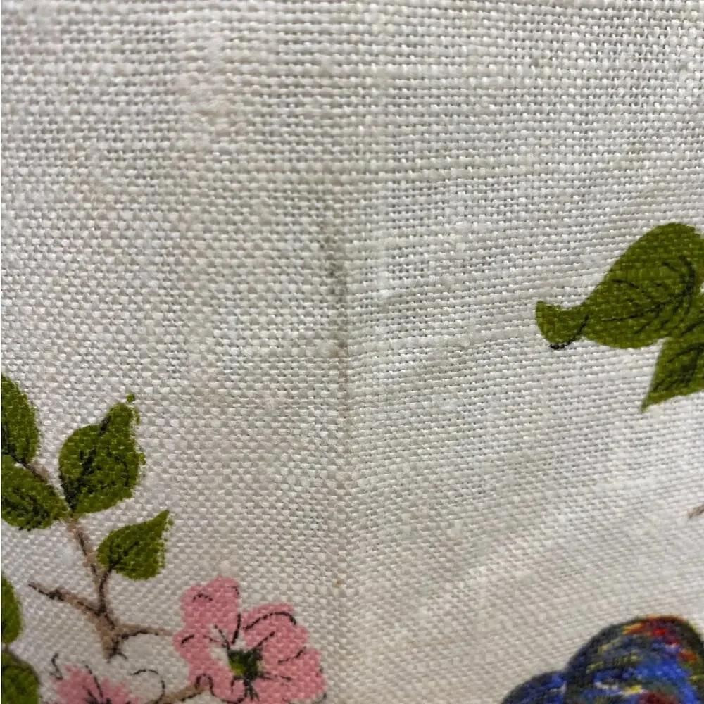Vintage Parisian Birds & Cherry Blossom Linen Tea Towel